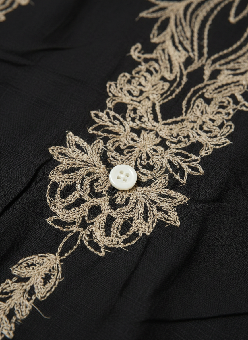 Embroidered Short Sleeve Shirt Dress Black / Gold thumbnail