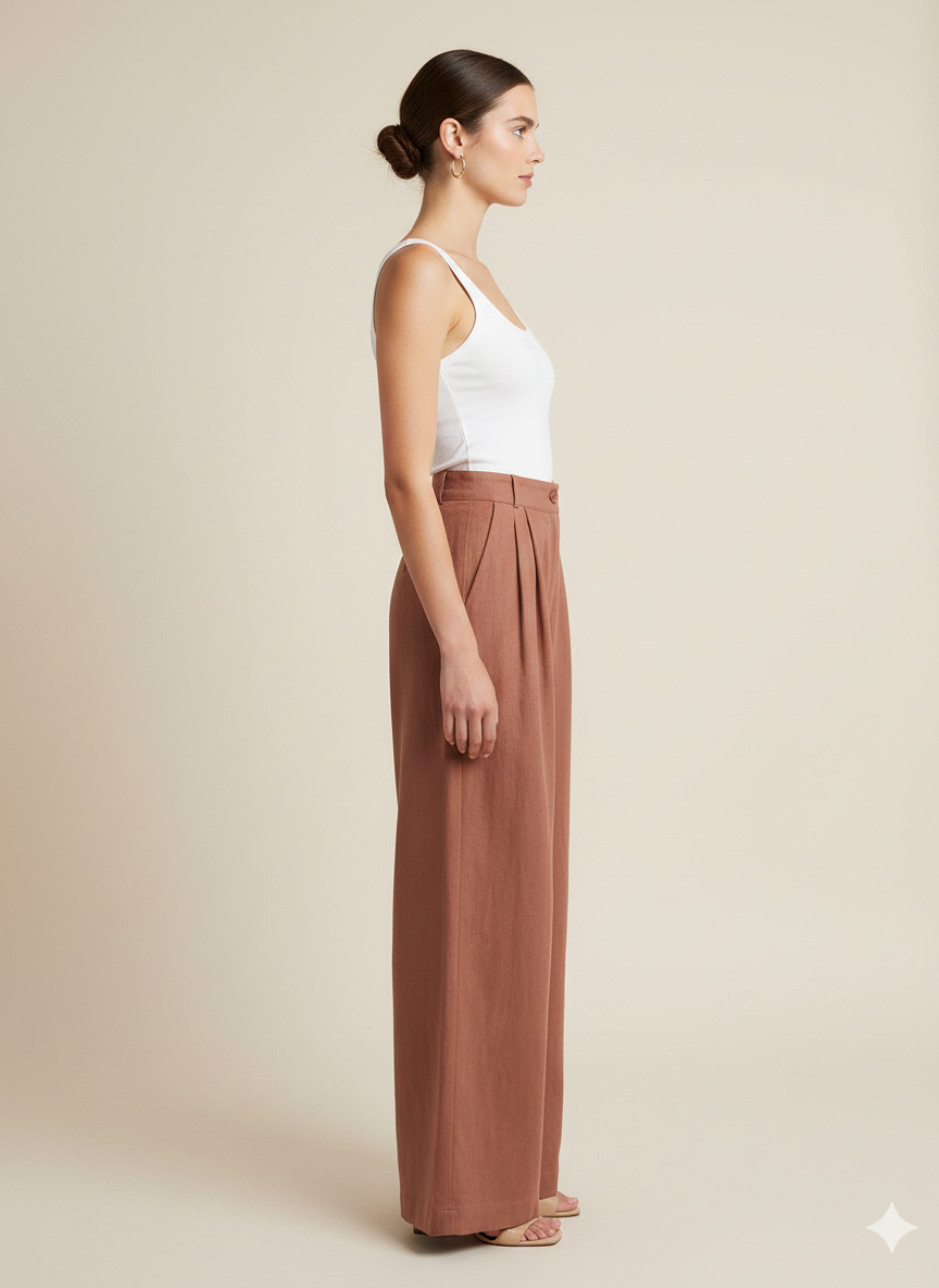 High-Waisted Wide-Leg Linen Trousers Terracotta / Rust thumbnail